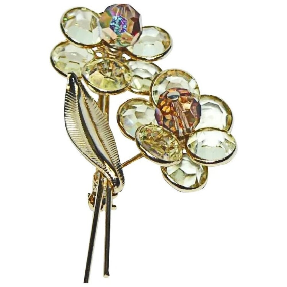 Open Back Faceted Crystal Flower Brooch